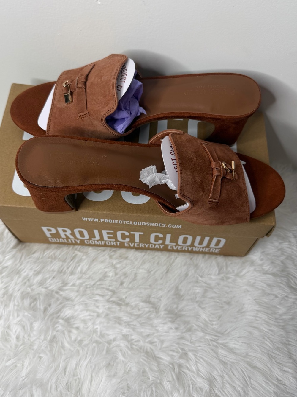monaco Suede Slide Mules in Chestnut Brown
